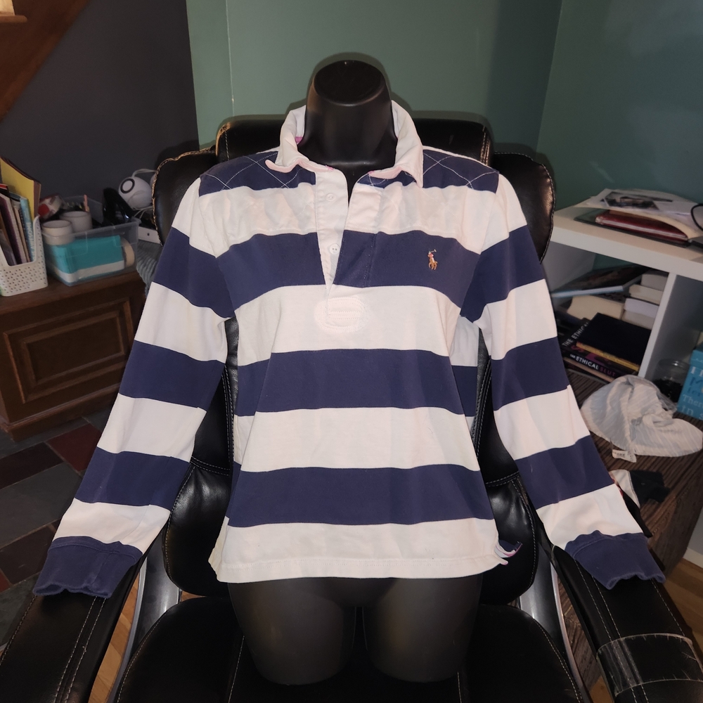 Ralph Lauren Navy and White Striped Polo Shirt